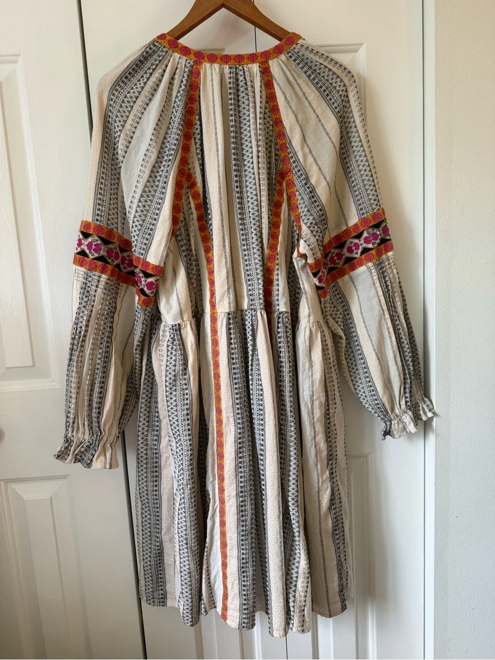 Anthropologie Cream Midi Dress with Pink & Orange Embroidery - Picture 5 of 13
